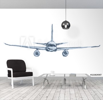 Picture of Isolated watercolor plane on white background Concept of vacation business trip and more